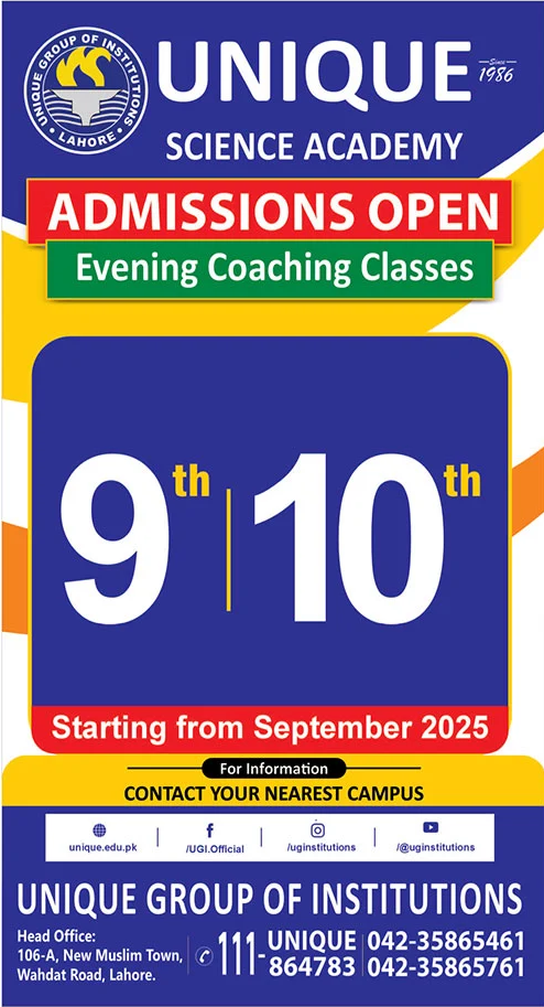 Admission Open in Unique Science Academy Lahore